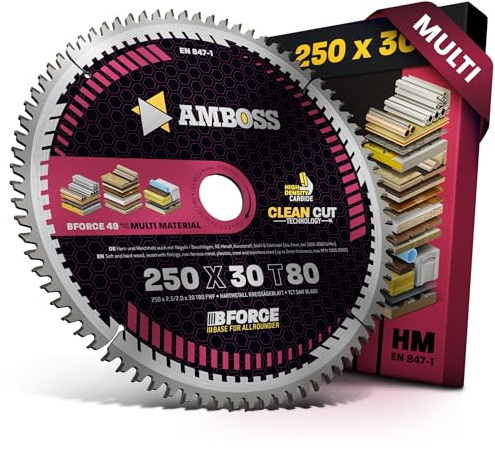 HM Kreissägeblatt 250x30 Z80 Flachzahn mit Wechselfase für Multi - Feinschnitt. AMBOSS WERKZEUGE® Sägeblatt 250mm komp. zu Dewalt DWE 7492 Bernardo TK 250.PKS 250 P. Holzmann. Atika. Record Power