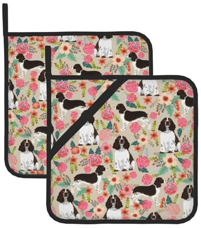 Potholder,Insulated Pot Holder Thick Heat Resistant For Bbq Cooking Baking 2 Pcs,English Springer Spaniel
