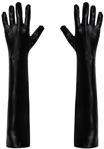 LYITZW 1 Paar Damen Lange Glänzende Wet Look Leder-Optik Handschuhe Abendhandschuhe,Handschuhe Lang,Glänzend Handschuhe Lang Opernhandschuh Abendparty Tanzhandschuh für Damen