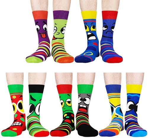 Jeasona 5 Pares Calcetines Hombre Divertidos 43-46 Pack Calcetines Graciosos con Dibujos Regalos Originales para Hombre Joven Padre Novio Hermano Marido, Navidad Cumpleaños San Valentin Dia del Padre
