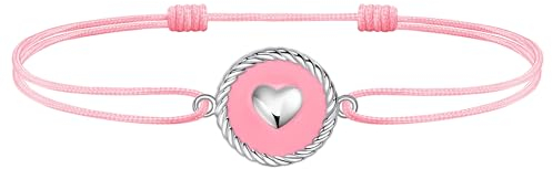 J.Endéar Coeur Bracelet de Cheville pour Fille Femme, Argent 925 Bracelet de Cheville Émail Rose Imperméable, Boho Cordon Rose Bracelet de Cheville Réglable, Été Plage Bijoux Original