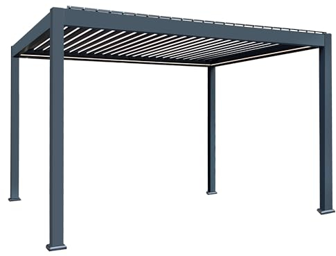 Lamellen-Pergola elektrisch verstellbar | Bioclimatic Lamellendach stufenlos 4x3m anthrazit