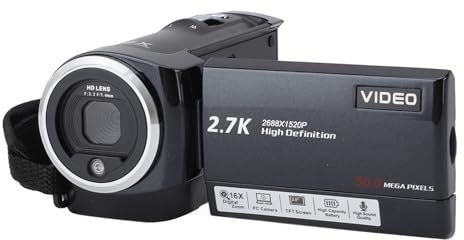 2.7K Camcorder, Vlogging Camera with 16X Digital Zoom, Built In Fill Light and Webcam Function, Face Recognition, Timer Shooting, Self Timer