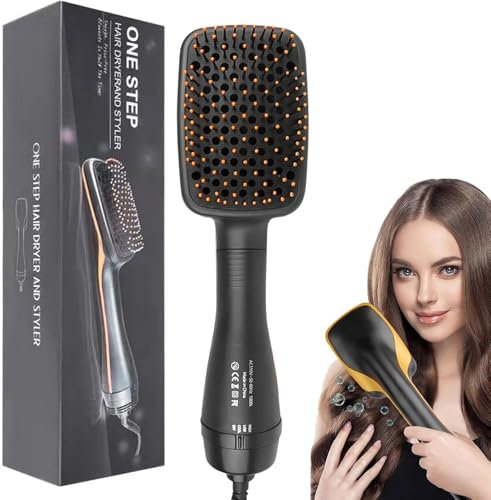 Haartrocknerbürste, 3 in 1 Negativ-Ionen-Haartrockner Heißluftbürste Haarstyling-Werkzeug, Glätteisen Styler Kamm Haarstyling für alle Haartypen, Kann das Haar glätten, föhnen und glätten (Gelb)
