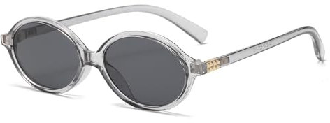 JCTAIFOO Retro Kleine Ovale Sonnenbrille für Damen Herren Vintage Runde Brille mit goldener Metallverzierung Transparentes Grau/Grau