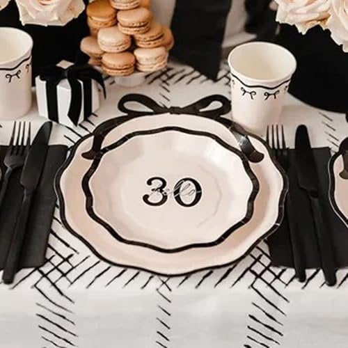 Hello 30 Small Paper Party Plates with Bow Design – Pack of 6 Elegant Plates for Birthdays and Celebrations