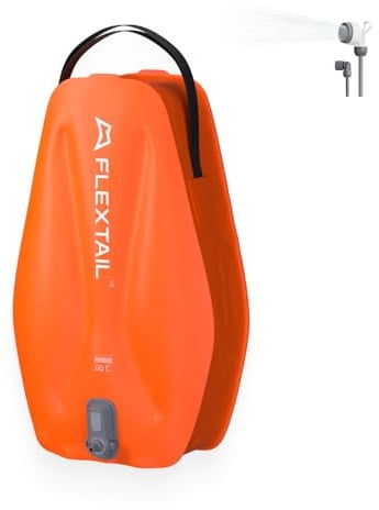 FLEXTAILGEAR 20L Douche Camping Portable Pompe Électrique Intégrée, Batterie 2500mAh Rechargeable, Débit 2 Vitesses, Étanche IPX7, Kit Douche Randonnée Voyage Voiture Animaux