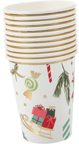 TOKIDNY 10 Stück Weihnachts Pappbecher, Büro Wasserbecher, Dicke Pappbecher, Eisbecher, Bankett Trinkbecher, Papier Wasserbehälter, Büro, Party, Business