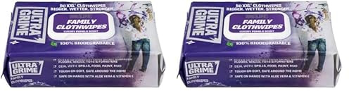 UltraGrime Family XXL Biodegradable 80 Clothwipes - Pomelo Scented Large Wet Cloths - Heavy Duty Multi Purpose Floor Cleaner (Pack of 2)