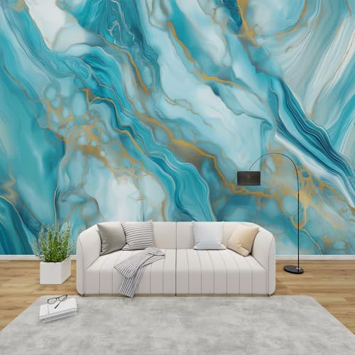 PaxGloz Fototapete Marmoroptik Blau Gold Tapete Abstrakt Tapeten Vliestapete Modern Wandtapete Wohnzimmer Schlafzimmer Kinderzimmer Wanddeko Motivtapeten 200 x 140 cm (B x H)