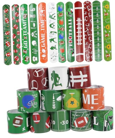 GARIOUANS 24 Stück Teiliges Sportschnapparmband mit American Football Design Robuste PVC Slap Bracelets für Kinderparty Kinderfreundlich Farbintensiv als Partygeschenk und Sport Deko