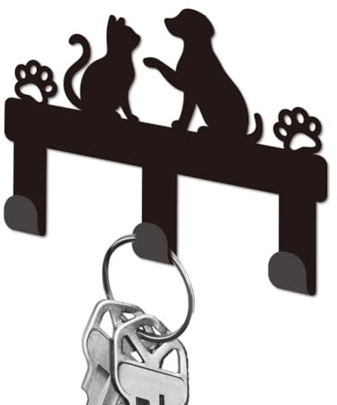 DELORIGIN Schlüsselhalter Aus Metall Mit Katzen Und Hundemotiv Für Die Wand Kochgeschirr Mini Schlüsselhaken Mit 3 Haken Für Eingangsbereich Haustür Flur Küche Büro Tasche Kleidung