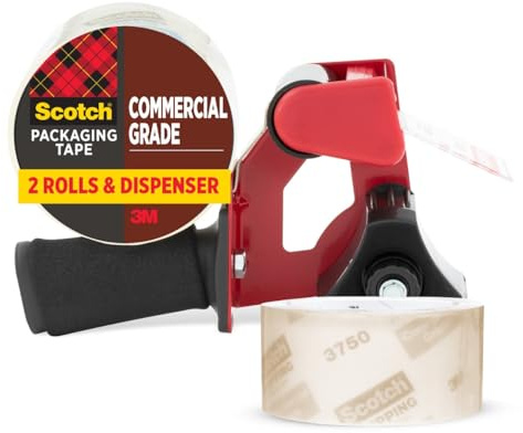 Scotch Verpackungsband in handelsüblicher Qualität, 4,8 cm x 54,6 m, entworfen zum Verpacken, Versand und Versand, garantiert versiegelt, 7,6 cm Kern, transparent, 2 Rollen mit 1 Spender (3750-2-ST)