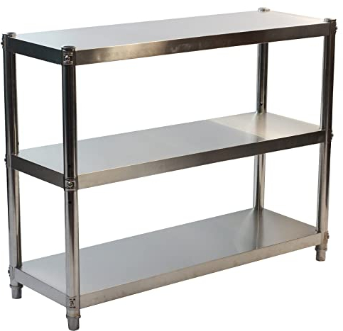 GOLDBEARUK Stainless Steel Kitchen Shelving Unit - Hygenic Kitchen Storage Solution - 3 Tier (Medium 80x80cm)
