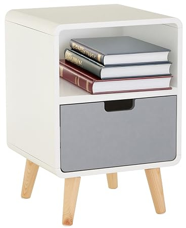 Premier Housewares 1 Drawer Bedside Cabinet | White Nightstand, Wood Legs