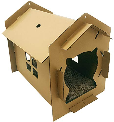 Croci -Tiragraffi per gatti in cartone, box chiuso con tiragraffi a 2 strati riversibili, tiragraffi per gatti adulti, stile casetta, 42x35x50 cm
