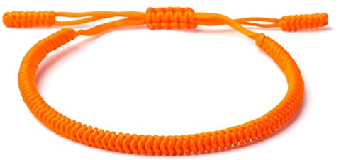 LUCKY BUDDHIST Handmade Bracelet + Buddhist Gift! Tibetan Good Luck String Armband. for Women, Men, Teens. Adjustable Size! Friendship Present. Handcrafted Rope Woven Chakra Wristband | Orange