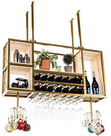 Weinständer Kelchhalter Decke Hängend Schiene Massivholz-Decke hängenden Weinregal Speicher-Halter-Metallgehäuse Weinflaschenregal Weinkühler Dekorative Display-Regale, Shop 30 Flaschen Wein