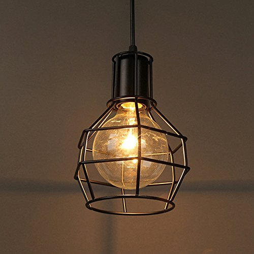 LED Deckenleuchte E27 Industrial Vintage Schwarz Draht Drahtlampe Modern Schwarz Matt Metall,Retro Vintage-Flammig,Modern Schwarz Matt Metall,Hängeleuchte für Loft Schlafzimmer Cafes Bar Küche usw