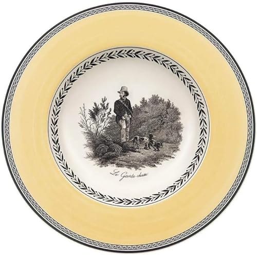 Villeroy & Boch Audun Chasse Lot de 6 assiettes creuses en porcelaine de qualité supérieure Blanc/gris/jaune 24 cm