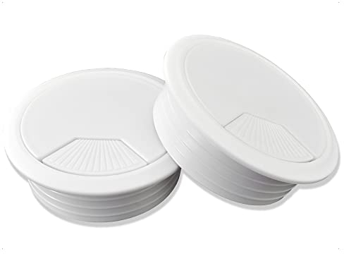 2 X Mprofi MT® Pasacables para Escritorio-Organizador de Muebles de Oficina-Pasacables de Plástico-Salida de Cables-Organizador de Escritorio-Caja de Cables-Salida de Cables Ø60mm-Redondo-Blanco