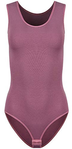 Evoni Damenbody l Damen Overall Bodysuit mit Rundhals l breite Träger l Verschluß-Haken l Unterzieh-Body mit optimaler Passform l sportlicher Damen-Body M Aschrosa