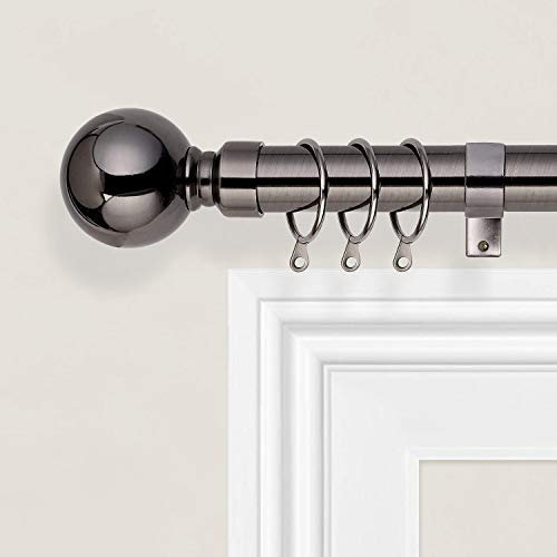 Imperial Rooms Plain Metal Ball Curtain Poles Metal Extendable - Includes Curtain Rod, 60mm Size Finials, Rings, Brackets & Fittings Set (Black Nickel, 70-120 Cm, 28 Inches to 48 Inches)