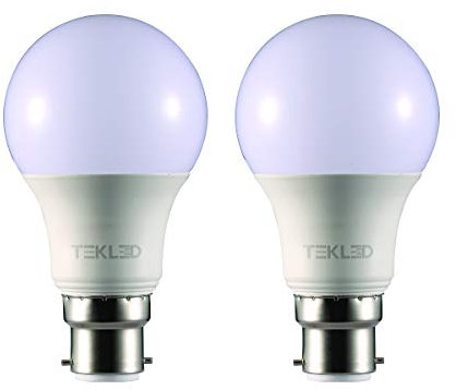 TEKLED® A60 DIMMABLE LED Bulbs | B22 Bayonet Cap | Energy Saving 7W Light Bulb 60W Incandescent Bulb Equivalent | 4000K 595LM | 2-Pack | Cool White