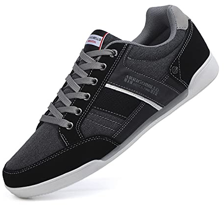 Mens Trainers Casual Shoes Fashion Leather Canvas Sneakers Lace Up Black 9.5