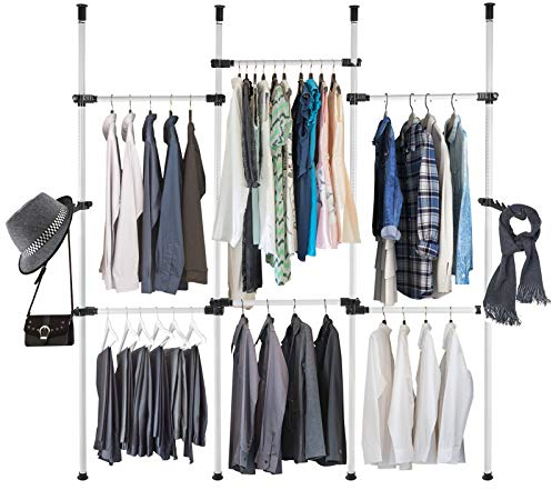Offener kleiderschrank, Teleskopstange Kleiderständer, Teleskop Garderoben System mit 6 Kleiderstangen, Verstellbares Regalsystem, Verstellbares Ordnungssystem