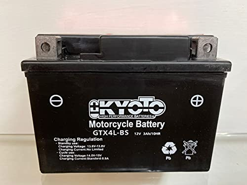 Batteria moto Kyoto GTX4L-BS (YTX4L-BS) compatibile con Piaggio Zip 2T Cat. (C25000) 50 2000-2007 - Pronta all'uso 12V 3Ah 114 x 71 x 86 mm