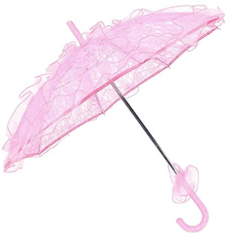 Cyrank Spitze Sonnenschirm Regenschirm, Hochzeit Spitze Sonnenschirm Regenschirm, Spitze Stoff Sonnenschirm Regenschirm Performance Requisiten für Brautjungfern und Blumenmädchen Foto Prop(rosa)