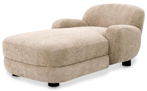 Casa Padrino Luxus Chaiselongue Sandfarben/Schwarz 95 x 170 x H. 69 cm - Wohnzimmer Liegesessel - Recamiere - Wohnzimmer Möbel - Luxus Möbel - Luxus Qualität