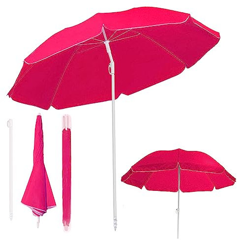 HOME KOKO LOOK SET di OMBRELLONE da Spiaggia Inclinabile 200CM + SACCA PVC, Obrellone da Balcone/Giardino/Terrazzo/Piscina/Pesca Esterno Antivento Portabile - Fucsia