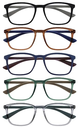 OPULIZE Max Lesebrille 5er Pack - Klassische große rechteckige Fassung - Brillen in Schwarz, Braun, Blau, Grün & Grau - Herren Damen - RRRRR78-12367 - +2,00