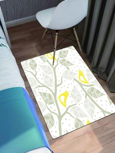 EWFAS Badteppich,Graue und gelbe, abstrakte Baumzweige mit Blattvögeln und D,viele schöne Badematten zur Auswahl Badvor leger sehr weich und rutschfest waschbar und schnelltrocknend40x60cm