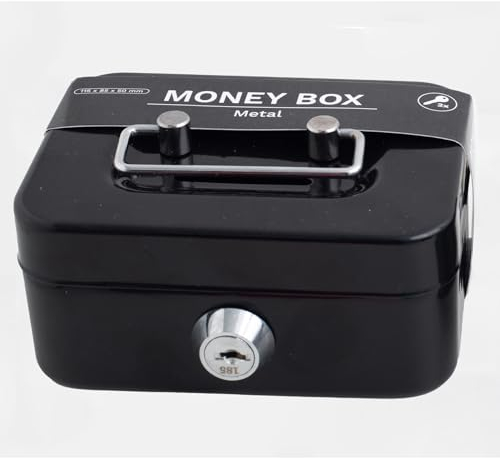 XNSHUN Kleine Geldkassette Kleiner Safe, Kasse Mit 2 Schlüsseln Geldkassette Abschließbar, Tresor, Trinkgeldkasse, Geldkasse Für Münzen & Scheine, 11.5 X 8.5 X 5.8 cm (Schwarz)