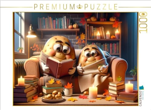 CALVENDO Puzzle Herbstliches Lesevergnügen: Kartoffeln im Bücherparadies | 1000 Teile Lege-Größe 64 x 48 cm Foto-Puzzle für glückliche Stunden