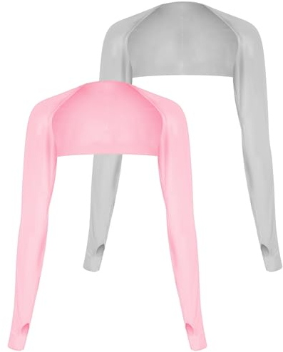 Grevosea Ärmel 2 Pack Bolero Damen Uv-Schutz Sonnenärmel Für Damen,Kühlende Schal Armstulpen,Uv-Schutz-Armstulpen Mit Fingerloch Zum Golfen-(Rosa Und Grau)