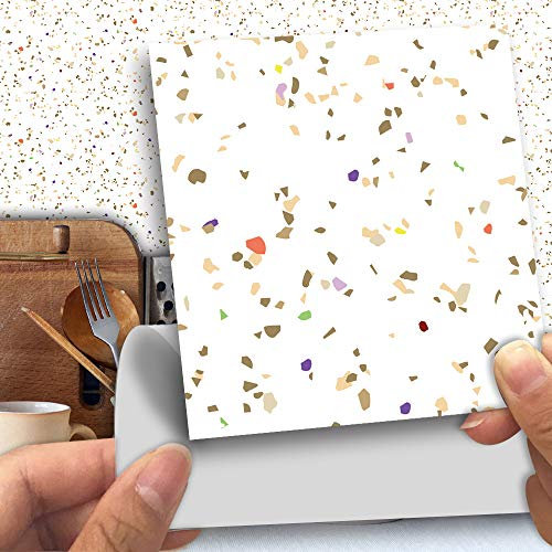 Fliesenaufkleber 15x15 cm Weißer Terrazzo Klebefliesen Küchenrückwand Folie Selbstklebende Fliesen Fliesenaufkleber Küche Badezimmer Fliesenfolie Vinyl Selbstklebend Wasserdicht(25PCS)