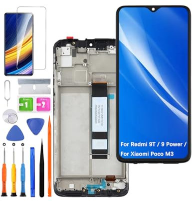 HLYGZX Pantalla original de repuesto para Xiaomi Redmi 9t / 9 Power LCD, para Xiaomi Poco M3, pantalla táctil, digitalizador, kit de piezas de reparación (negro con marco)