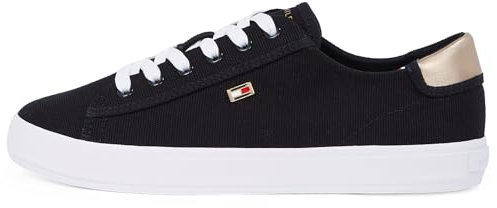 Tommy Hilfiger Women’s Elegant Canvas Lace-Up Vulcanised Trainers, Black (Black), 4