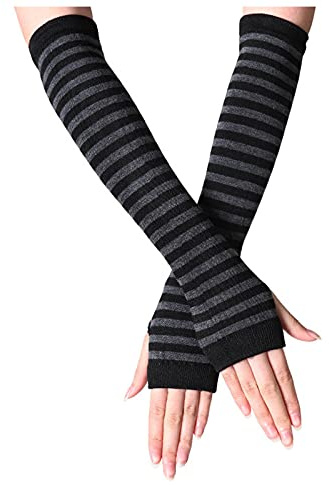 Kielsjajd 1Paar Fingerlose Handschuhe Handgelenk Kleidung Gothic Zubehör Cosplay Arm Bein Handwärmer Schwarz Lange Armwärmer Gestreift Fingerlose Handschuhe für Frauen Winter