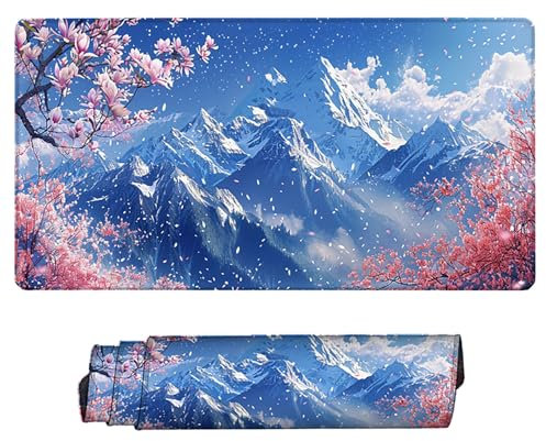 Mauspad Weiß, Rosa Gaming Mauspad 1500x800 Mauspad xxl Optimiert für Gaming-Sensoren Berg Schreibtischunterlage Vernähten Kanten Wasserdicht und Rutschfest Verbessert Präzision und für PC, Laptop R-6