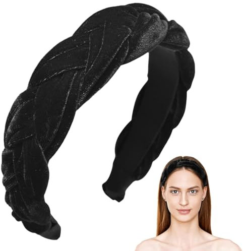 ZEPIQOR Serre-tête en velours tressé - Bandeau vintage rembourré - Pour femme et fille - Noir