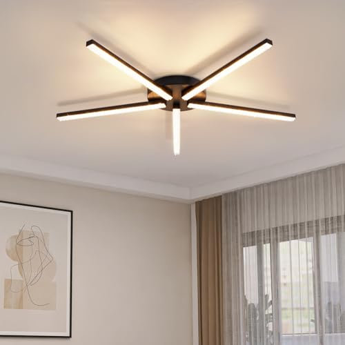 Glitzerlife Wohnzimmerlampe LED Deckenleuchte Schwarz - 24W Schlafzimmerlampe Kristall 63.3CM Deckenlampe Küchenlampe Modern Design für Wohnzimmer Küche Schlafzimmer Flur Küche