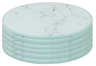 Harbour Housewares Round Glass Coasters - Marble - 6x Home Kitchen Living Room Office Bedroom Coffee Dining Dinner Table Décor Tea Cup Candle Vase Holder Placemats Place Mat Accessories Set