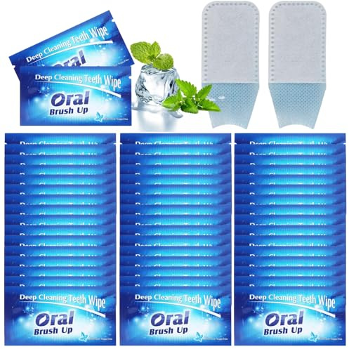 Disposable Wipe Oral Finger Brush Up,Fast Stain Removal Teeth Cleaning Tools,Portable Disposable Toothbrush & Teeth Whitening Strips,Soft & Gentle Non Sensitive Teeth Wipe for All Teeth Types (50Pcs)