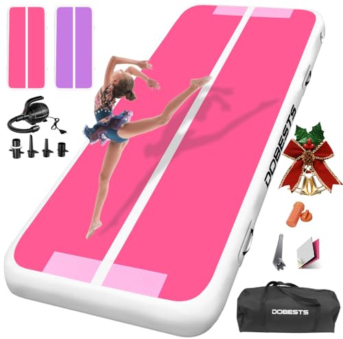 DOBESTS Airtrack Tumbling Matte, Gymnastikmatte mit Luftpumpe, Trainingsmatte mit Tragetasche, Turnmatte Zuhause, Outdoor, Yoga, Fitness, Sport 20cm Hoch 6m, Rosa und Lila