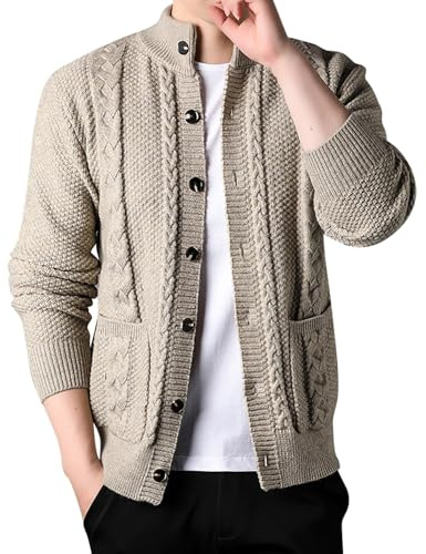 Generisch Trachtenjacke Herren Oktoberfest Jacke Trachtenanzug Trachtenjanker Modern Tracht Trachten Strickjacke Janker Kleidung Hemden Strick Trachtenstrickjacke Sweatjacke (Khaki, XXL)